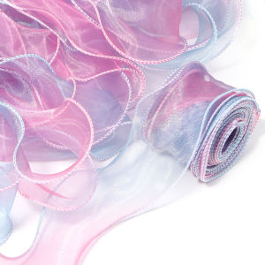 5yards/lot 5cm Rainbow Color Chiffon Organza Yarn Ribbons For DIY Gifts Bouquet Wrapping Bows Clothes Decoration