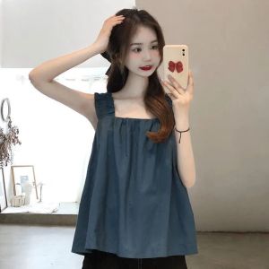 plus Size French Ruffle Short Sleeveless Top Women Loose Fit Summer Fashion Commute Style Pure Color Polyester Blend Vest