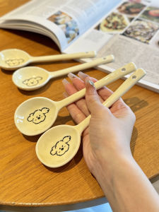 [Good-looking Recommend] Cute Ceramic Spoon Cream Style Home Ladle Ice Cream Dessert Spoon Breakfast Oatmeal Spoon