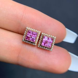 Montagne Jewelry 18k Pure Gold Earrings Diamond Inset Design Fine Jewellery Natural 0.75 Carat Pink Sapphire Earrings Gem Stud Earring