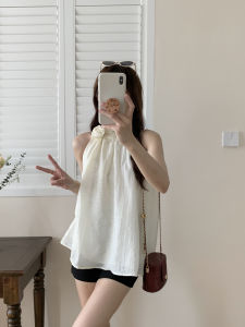 XinmonLee French Style Chiffon Halter Neck Sleeveless Vest Loose Slimming Summer Vacation Wear Top Womens Business Shirt