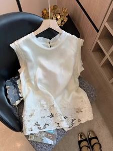 White Round Neck Spliced Design Summer Vest Top for Outerwear
