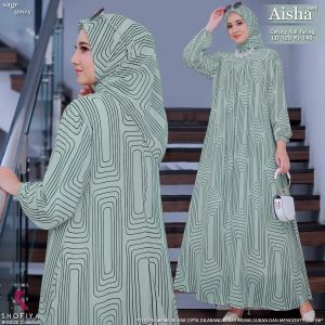 AISHA  SET JILBAB BY SHOFIYA BIGSIZE GAMIS PREMIUM MOTIF ABSTRAK BEST SELLER BAHAN CERUTY FULL FURING  HQ