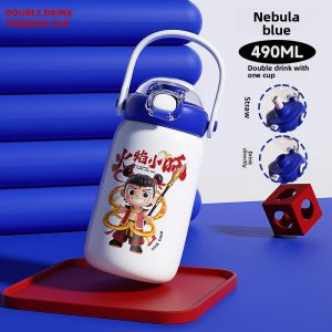SHIPAILUO | Childrens Food Grade Stainless Steel Insulated Water Bottle 316 Inner Lid Cartoon Style Universal Use Anti-Fall Double Cup