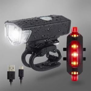 Bike Light Set Front Light with Taillight USB Rechargeable Easy to Install 3 Modes Bicycle Accessories for the Bicycle Road MTB