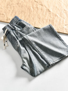 Ultra Soft Drapey Denim Mens Elastic Waist Straight Leg Jeans Long Trousers Fashion Urban Style Spring New Arrivals
