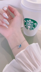 Vòng tay bạc nữ LAMY Crystal Swan Bracelet Blue 2083BE - Vòng tay thiên nga cao cấp