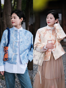 Elegant Silver Thread Embroidery Short Jacket Womens plus Size Floral Print Chinese Style Artistic Slimming Top