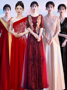 Elegant Long Dress for Women with Zipper and Deep V Neck Polyester Material for Wedding Parties and Stage Performances