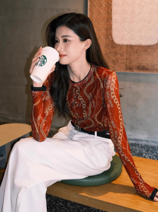 DANTING | Chic Red Printed Long Sleeve T-shirt and Wide Leg Pants Set