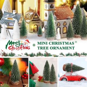 Mini Christmas Tree Cedar Desktop Decoration Miniature Christmas Ornaments Wooden Base