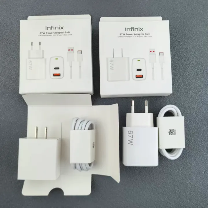 Infinix 67W Quick Charger EU/US Fast Charging PD/QC 3.0 Adapter For Infinix Note Hot 60 50 Pro+ 40X 50S Zero 40 +6A Type C Cable
