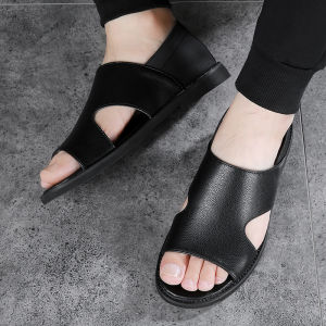 Pamart Mens Casual Sandals Soft Bottom Anti-slip Beach Shoes Breathable Slip-On Summer Slippers Trendy Leather Footwear