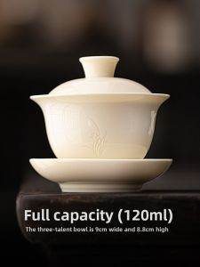 Premium Small Size Gongfu Tea Cup Yuzhi Jade Cover Bowl White Porcelain Tea Art Lamp Handmade Ceramic Tea Set from Dehua