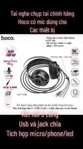Tai nghe chụp tai Hoco chính hãng có míc hỗ trợ học trực tuyến và chơi game kết nối 3 cổng USB và jack chia tích hợp cả micro-phone-led (SIÊU BỀN)