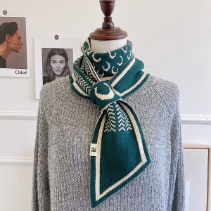 Thickened Knitted Woolen Scarf Hole Punching Double-sided Letter H Ear Neck Warmer for Women Autumn Winter Neck Protection