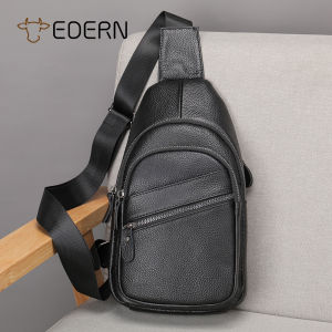 EDERN กระเป๋าสะพายข้างหนังแท้สำหรับผู้ชาย กระเป๋าคาดหน้าอกแฟชั่นสไตล์เกาหลี กระเป๋าสลิงหนังวัวสำหรับผู้ชาย ลำลองกระเป๋าหน้าอกเล่นกีฬากระเป๋าข้าง
