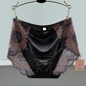 Pure ผ้าฝ้าย ลูกไม้ กางเกงใน ผู้หญิง เอวกลาง ตาข่าย ไม่มีรอยต่อ ฤดูร้อน บาง ระบายอากาศได้ดี เซ็กซี่ สามเหลี่ยมขนาดใหญ่ กางเกงชั้นในหญิง ชุดชั้นใน