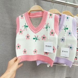 Áo len gile bé gái Gile len cho bé 1-7 tuổi cổ tim và cổ tròn đanh sợi không bai xù điệu đà đáng yêu