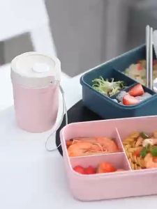 Eco-friendly Wheat Straw Lunch Box With Utensils Portable Picnic Food Fruit Container Storage Box