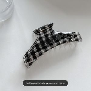 Korean Style Plaid Hair Claw Womens High-End Feeling Hair Accessories Shark Clamp Daily Hair Card Back of Head Bun Clamp