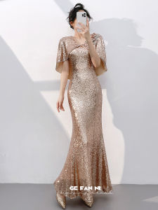New Advanced Elegant Evening Gown Mermaid Rose Gold Sequin