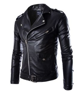 2024 New Mens Casual Slim Fit Leather Jacket PU Motorcycle Jacket Turn-down Collar Fashionable Urban Style Winter Outerwear
