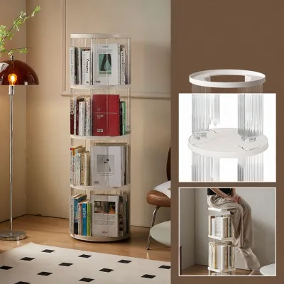 360 Degree Rotating Bookshelf Floor Standing Living Room Transparent Childrens Picture Book Shelf Multi-layer Student Bookcase