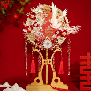 Double-Sided Double-Color Wedding Fan DIY Material Kit Bride Grooming Ceremony High-End Finished Product Show He Happy Fan