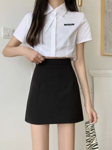 Black Professional A-Line Mini Skirt Interview Workwear Womens High Waist Short Skirt Summer Pants Skirt Polyester Fiber