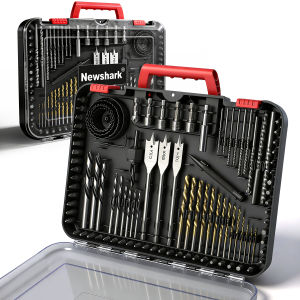 NiuXiang(NewShark) | 100 Pieces Drill Bit Set Titanium Twist Brad Point Driver Bits Drill and Screwdriver Bits Combo Kit with Case for Metal Wood