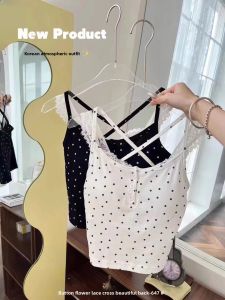 Lace Trim Polka Dot Strap Vest Womens Inner Match Beautiful Back Bra Integrated Base with Chest Pad Tube Top Spicy Girl Top