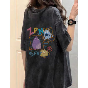 American Style Retro Cartoon Print Short Sleeve T-Shirt Womens Oversize Summer Top Creative Commute Korean Version Loose Fit