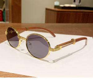 แว่นตากันแดดกรอบรีสไตล์เกาหลีวินเทจใหม่แว่นกันแดดอินเทรนด์ผู้ชายทำจากไม้แฟชั่นสำหรับผู้หญิงแว่นกันแดดกรอบโลหะแว่นกันแดด UV400