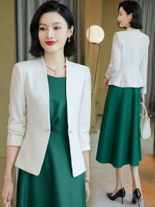 Elegant White Slim Fit Ladies Suiting Jacket And Skirt Set Spring Autumn Professional High End Fashion Womens Clothing