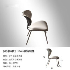 Modern Simple Designer Stainless Steel Dining Chair Backrest Home Use Small Apartment Italian High-End Feeling Chair