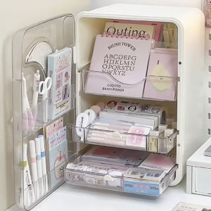 Large Capacity Dustproof Desk Organizer Box Japanese Style INS Scrapbooking Stationery Storage Box Drawers Home Organization