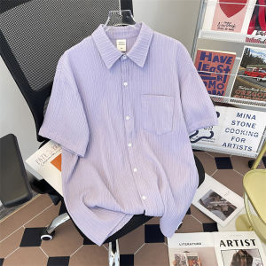 Summer Thin Short-Sleeved Shirt Mens Japanese Style Lazy Handsome Loose Casual Jacket Trendy Texture Ruched Shirt