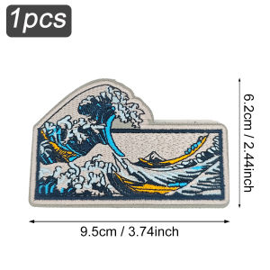 Japanese Great Sea Wave off Kanagawa Embroidered Patch Hook & Loop Vintage Ukiyo-e Badge Morale Badge For Clothing Backpack Cap