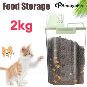 AIMAYAPET 2kg Pet Waterproof Food Storage Container with Measuring Cup and Can Covers for Small Dog Cat