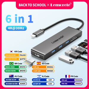 Lemorele | Lemorele 6-in-1 USB C Hub Type C to HDMI 4K 30Hz USB A 3.0 5Gbps Docking Station TF SD 480Mb/s For PC Laptop Tablet Computer