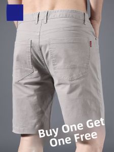 ROMON | Lormen Mens Summer Thin Pure Cotton Loose Business Casual Shorts Elastic Straight Leg Five-Quarter Length Fashionable City Wear