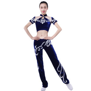 Velvet Blue Gymnastics Competition Outfit for Men And Women College Students Performance Costume Sport Fitness Fan Gear