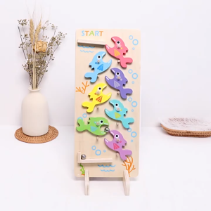 Angelohut X Mainan Kayu Edukasi Anak Wooden Fish Rolling Ball Rainbow Track with mini cars