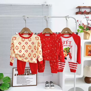 Bộ Quần Áo TẾT Trẻ Em 2026 Set Bộ Dài Tay Vải Thun Lạnh NATUCO Mềm Mát Cho Bé 8-30Kg TD-018