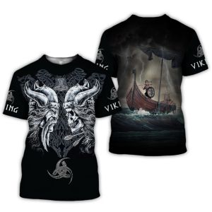 Áo Thun Viking in Họa Tiết 3D Cho Nam Tay Ngắn in Kỹ Thuật Số Áo Thun Thường Ngày Cổ Chữ V Dáng Rộng Mùa Đông 2023