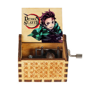 Bandai | Engraved Vintage Wooden Hand Crank Music Box Anime Themed (Dragon Ball Z/Naruto/Demon Slayer) Ideal Gift for Anime Fans