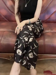 Elegant High Waist Wide Leg Pants Womens Casual Trousers Black Print Slimming Loose Fit Autumn Fashion plus Size