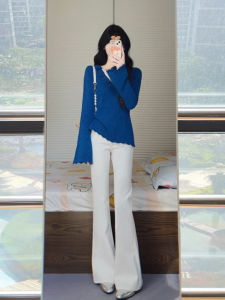 American Style High Waist Straight Leg Bell Bottom Jeans Womens Slim Fit Casual Pure Color Resistant Deformation