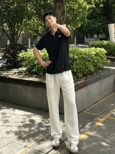 ZHUOCAN | Apricot Color Linen Loose Fit Trousers for Men